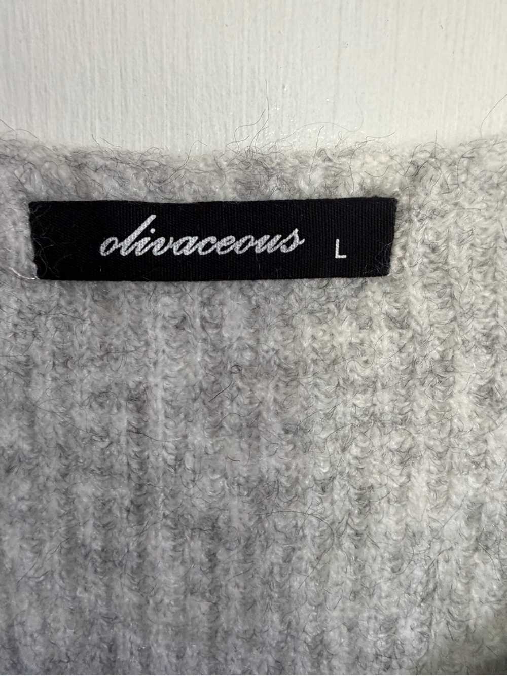 Light Gray Ribbed V-Neck Drawstring Crop Sweater - Picture 2 of 3
